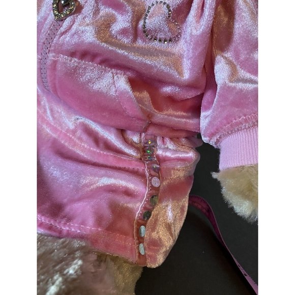 Build-A-Bear Tan Bunny Floppy Ears w/Pink Velvet Rhinestone Hoodie Skirt Outfit - Picture 9 of 16